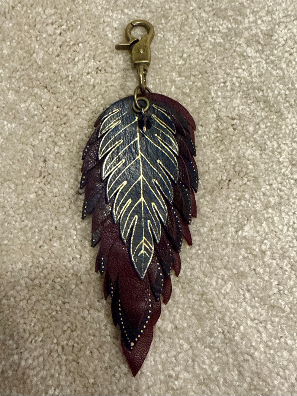 Handmade Bag Charm Leather Feather Keychain
